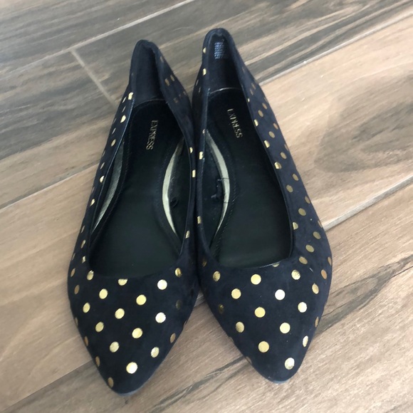 Express Shoes - Express black and gold polka dot pointy toe flats